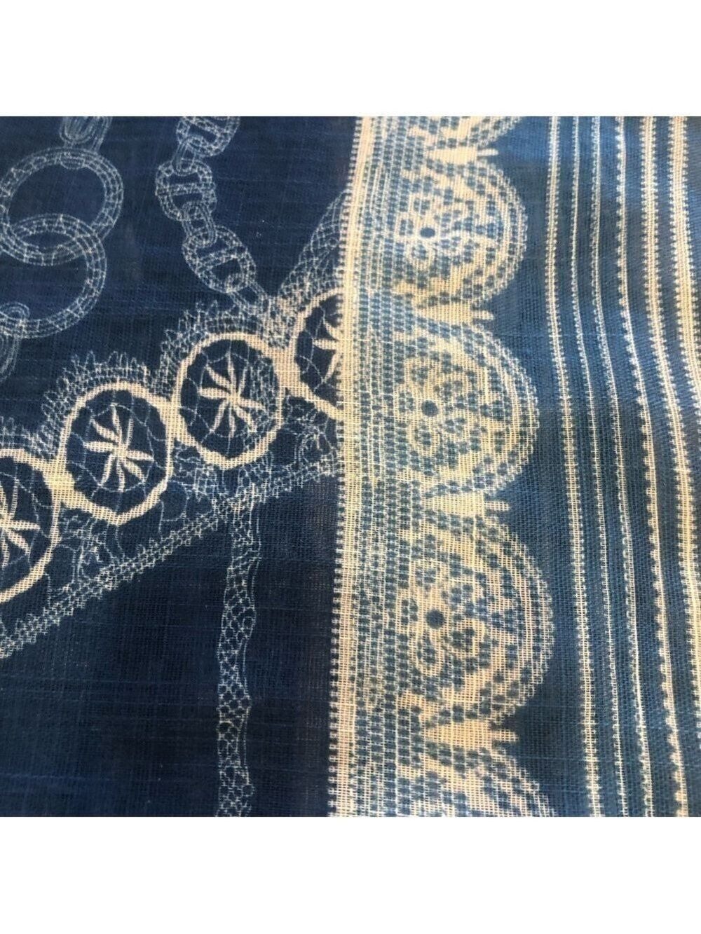 Italy Fulars large scarf wrap. Blue white frayed ends art to wear artsy - Picture 10 of 13